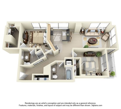 Floor plan for 2 beds, 2 baths, 972 sqft